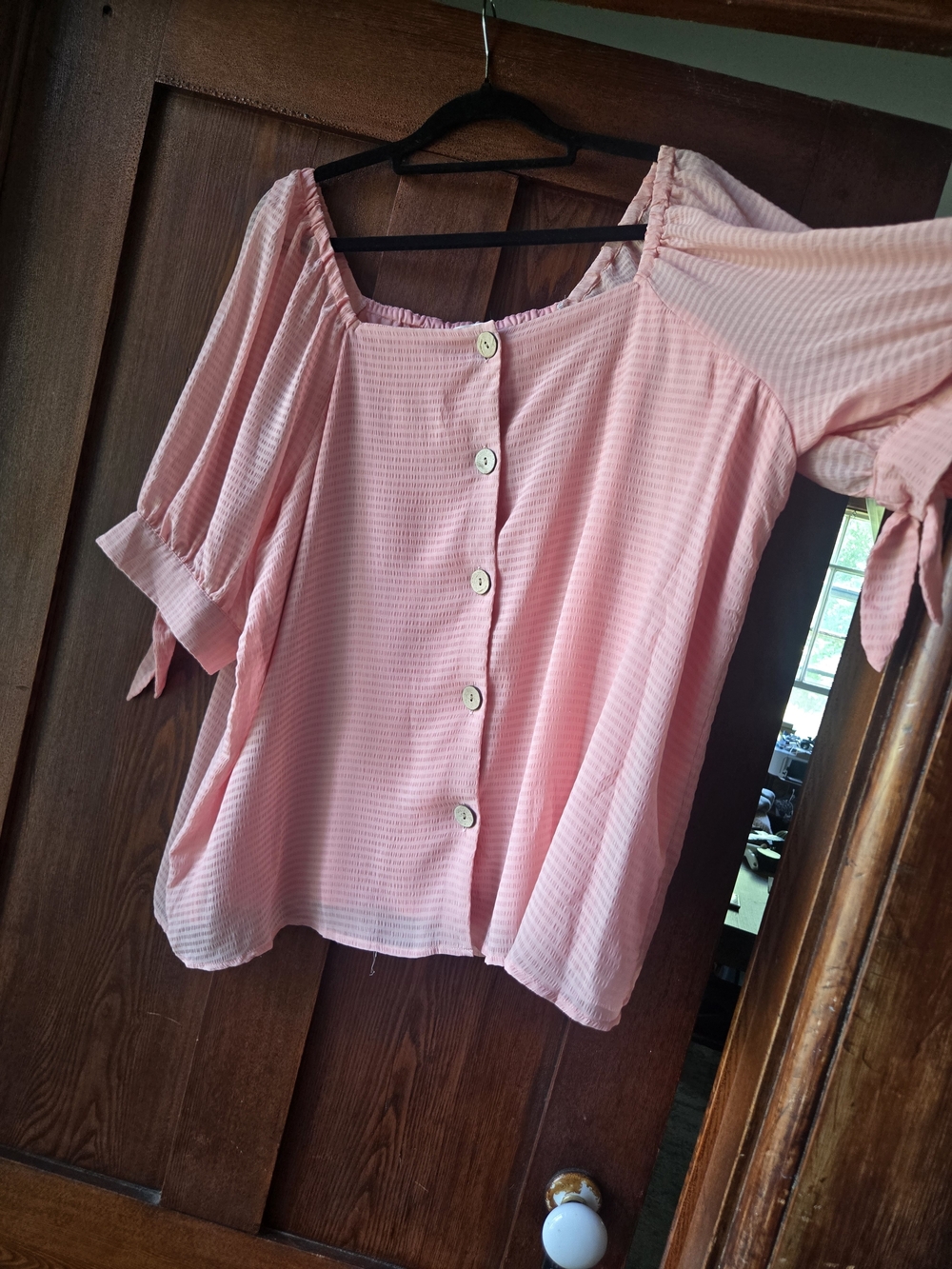 LC Lauren Conrad Pink/peach Off-Shoulder Button Blouse